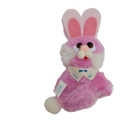 Well Made Plush Pink Bunny Rabbit "Hug Me" 1985 Stuffed Animal Felt - Picture 2 of 8